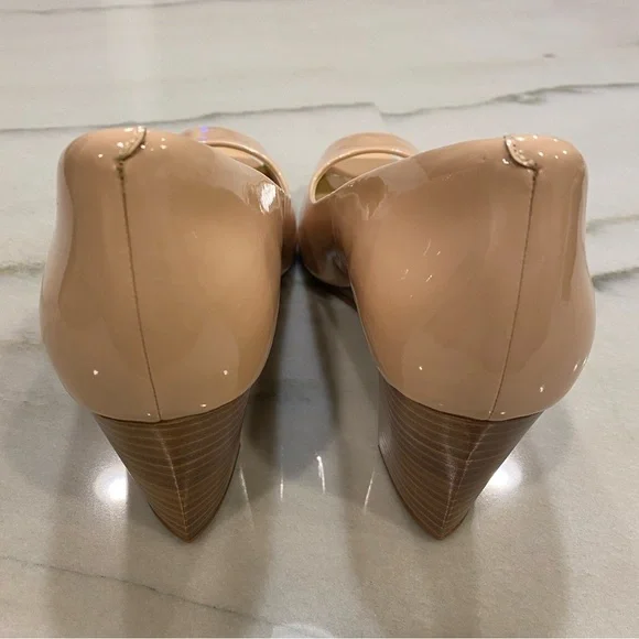 Cole Haan Wedge Heels Size 9.5 Nude Beige Peep Toe NWOB - Picture 5 of 16